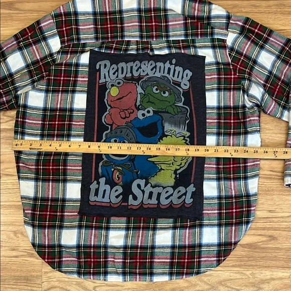 Sesame Street Upcycled Flannel Shirt Handmade  Size Large L - Picture 4 of 5